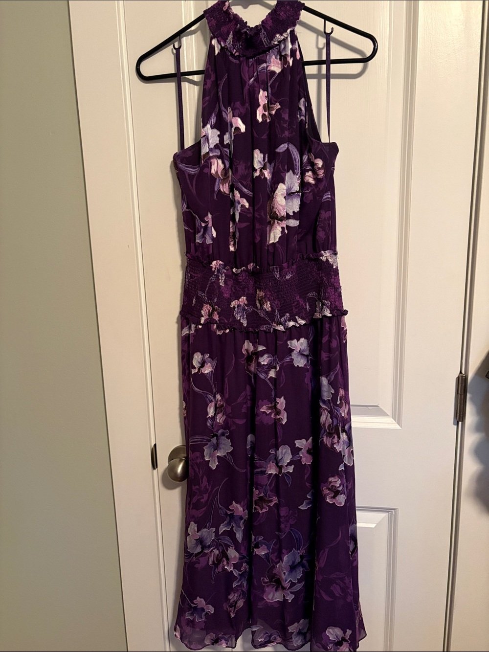 White House Black Market Purple Floral Halter Maxi Dress